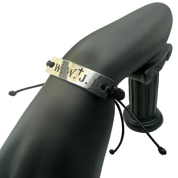 W.W.J.D. Adjustable Black Cord Bracelet With Silver-Tone Bar - Picture 2 of 5